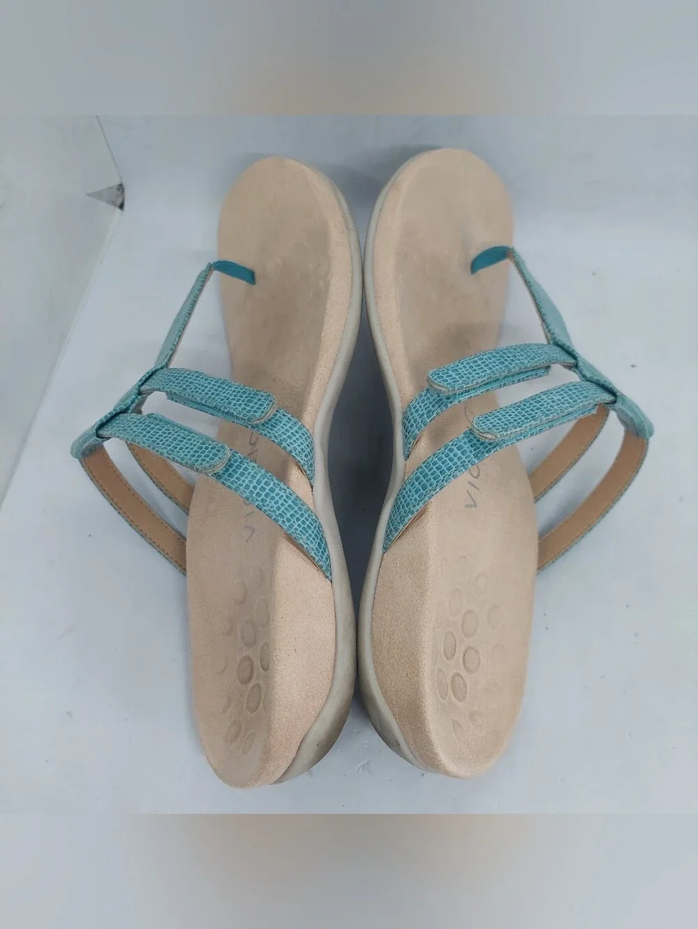 Vionic Elvia Sandals Orthotic Teal Blue Womens Sz 9 Wide Adjustable Summer Shoes